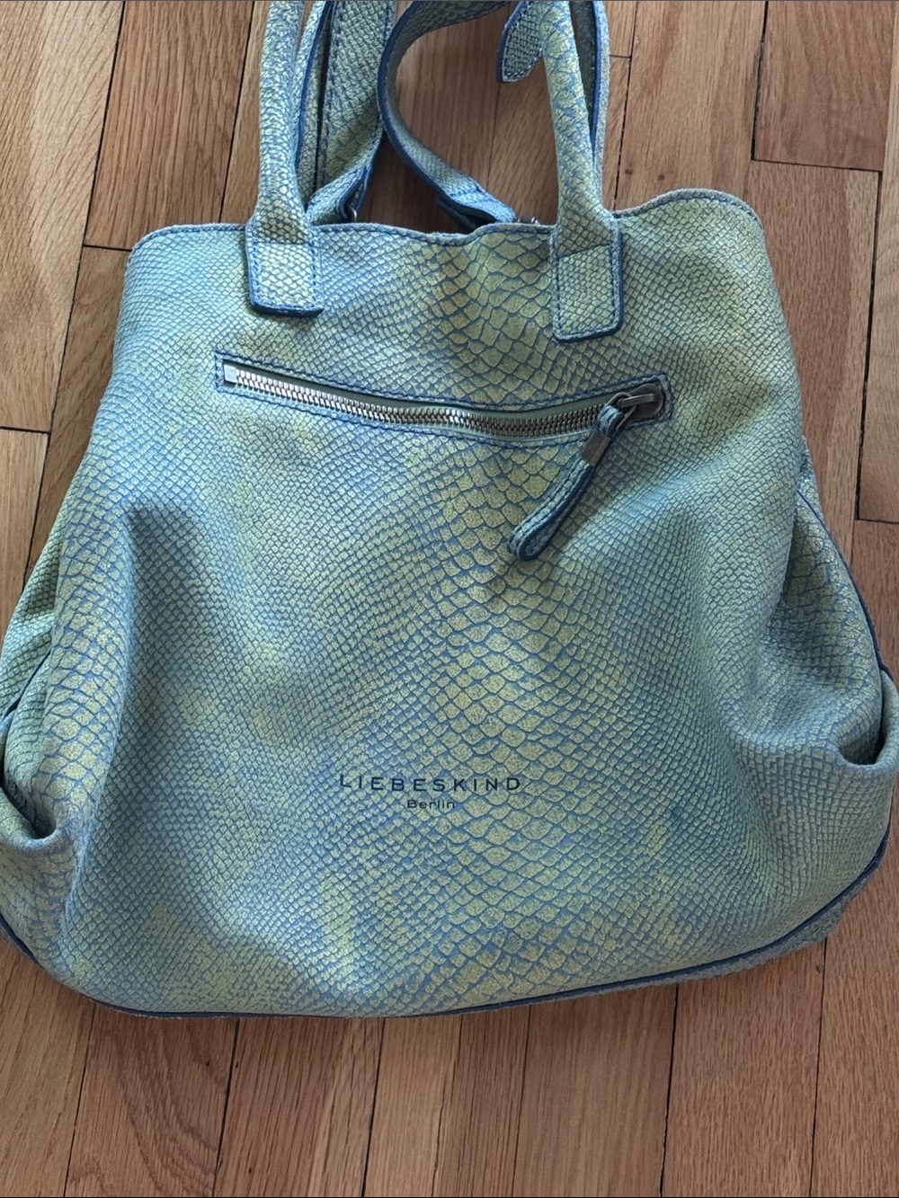Liebeskind Turquoise Green Snake-Embossed Leather Shoulder Bag - Picture 2 of 10